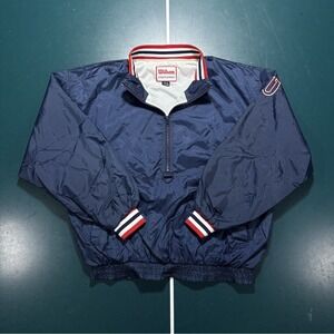 VTG 80s 90s Wilson Windbreaker‎ 1/2 Zip Embroidered Spell Out Logo Men's XL